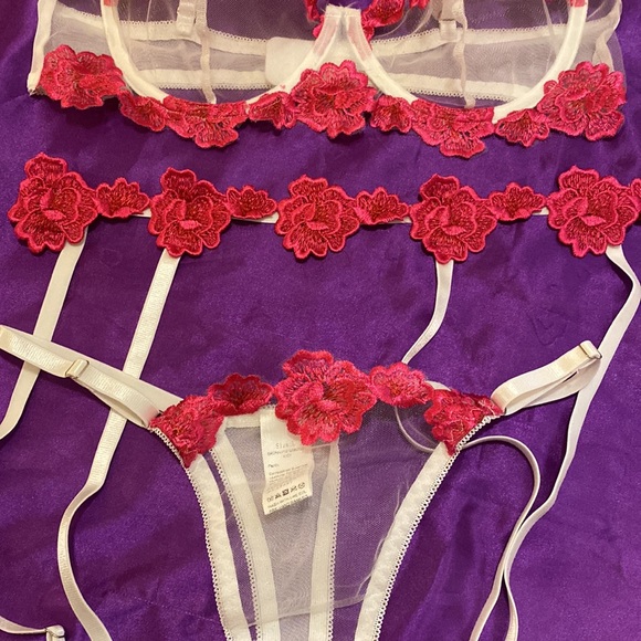 Sexy Lingerie Bra,Thong & Garter SZ L - Picture 4 of 14